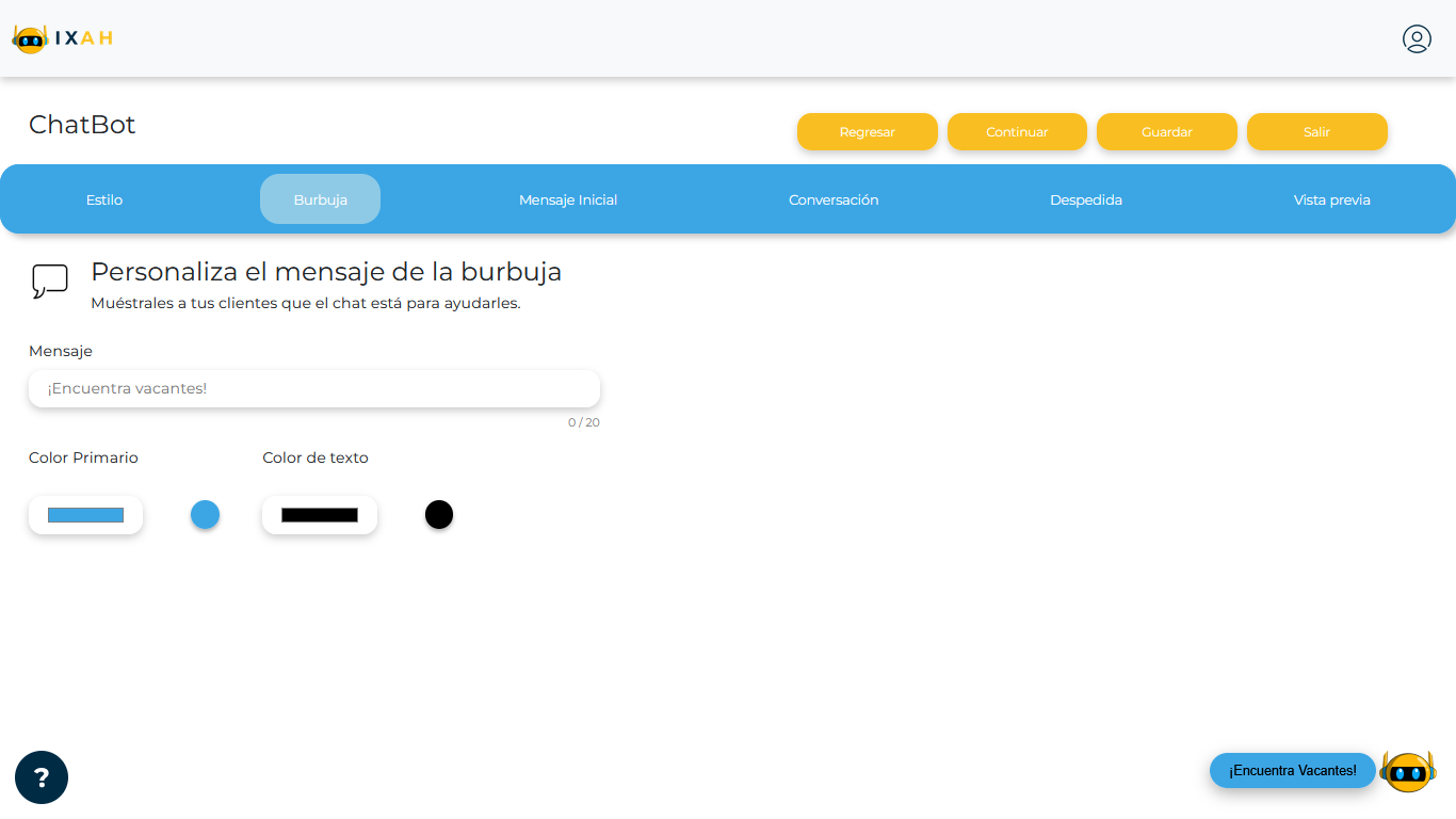 Configuración de burbuja