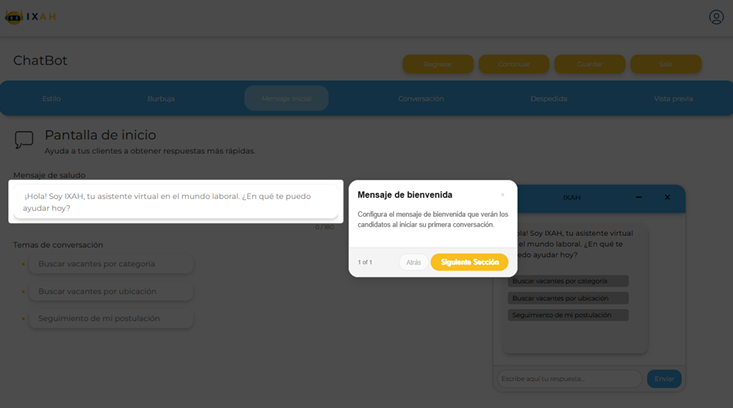 Configuración del mensaje inicial