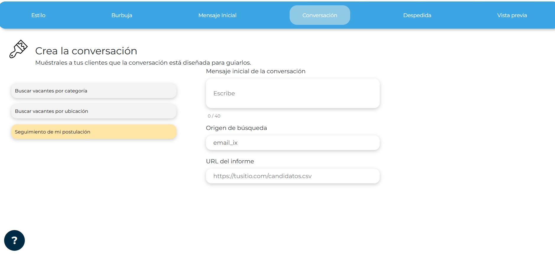 Configuración: Seguimiento de postulación