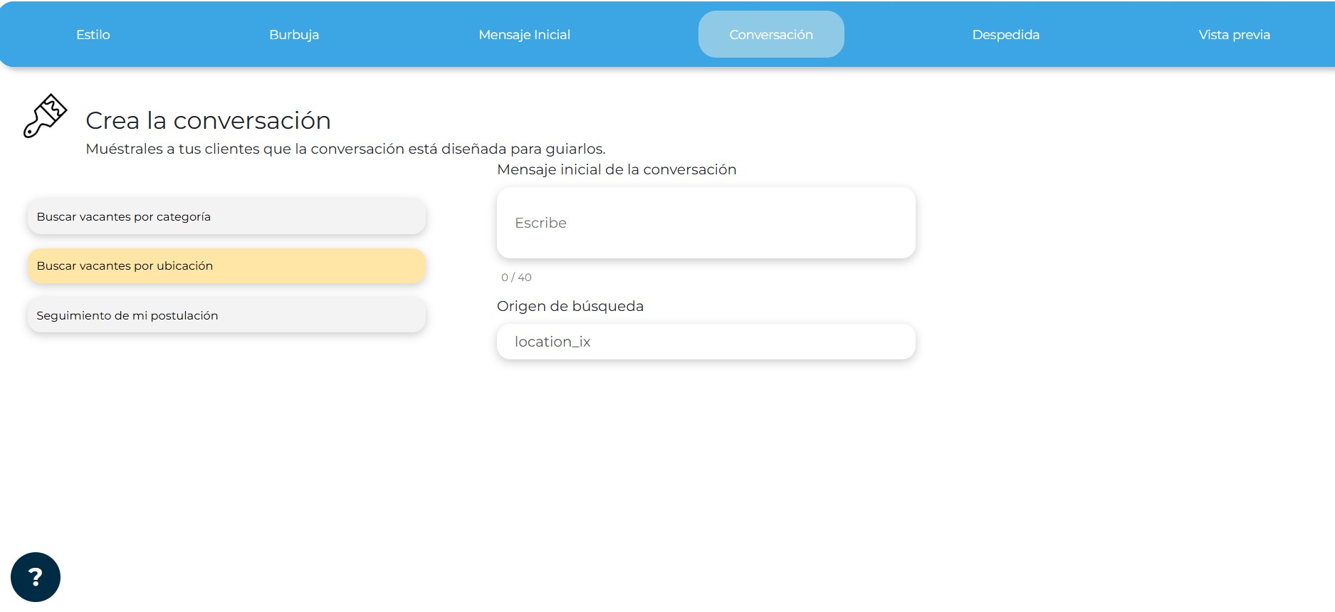 Configuración: Vacantes por ubicación